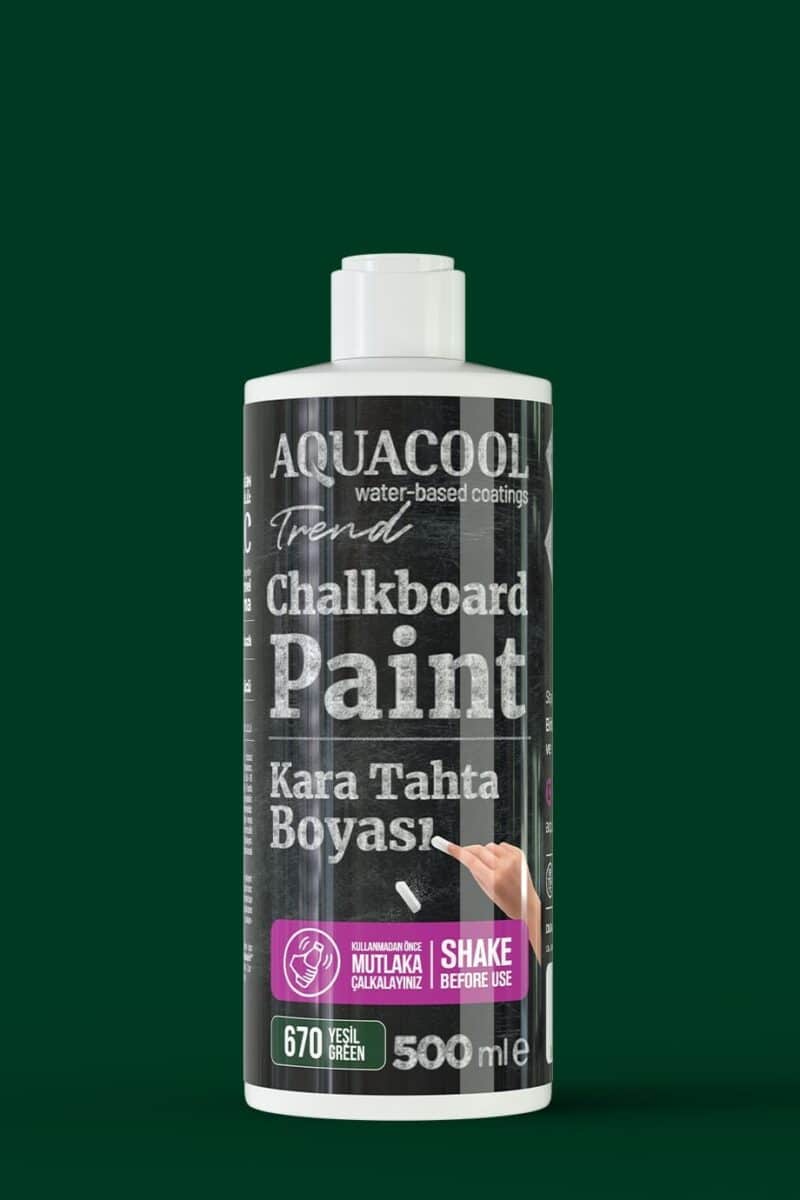 Aquacool Trend Kara Tahta Boyası – Su Bazlı Tebeşirle Yazılabilir Boya – 670 Yeşil 500ml