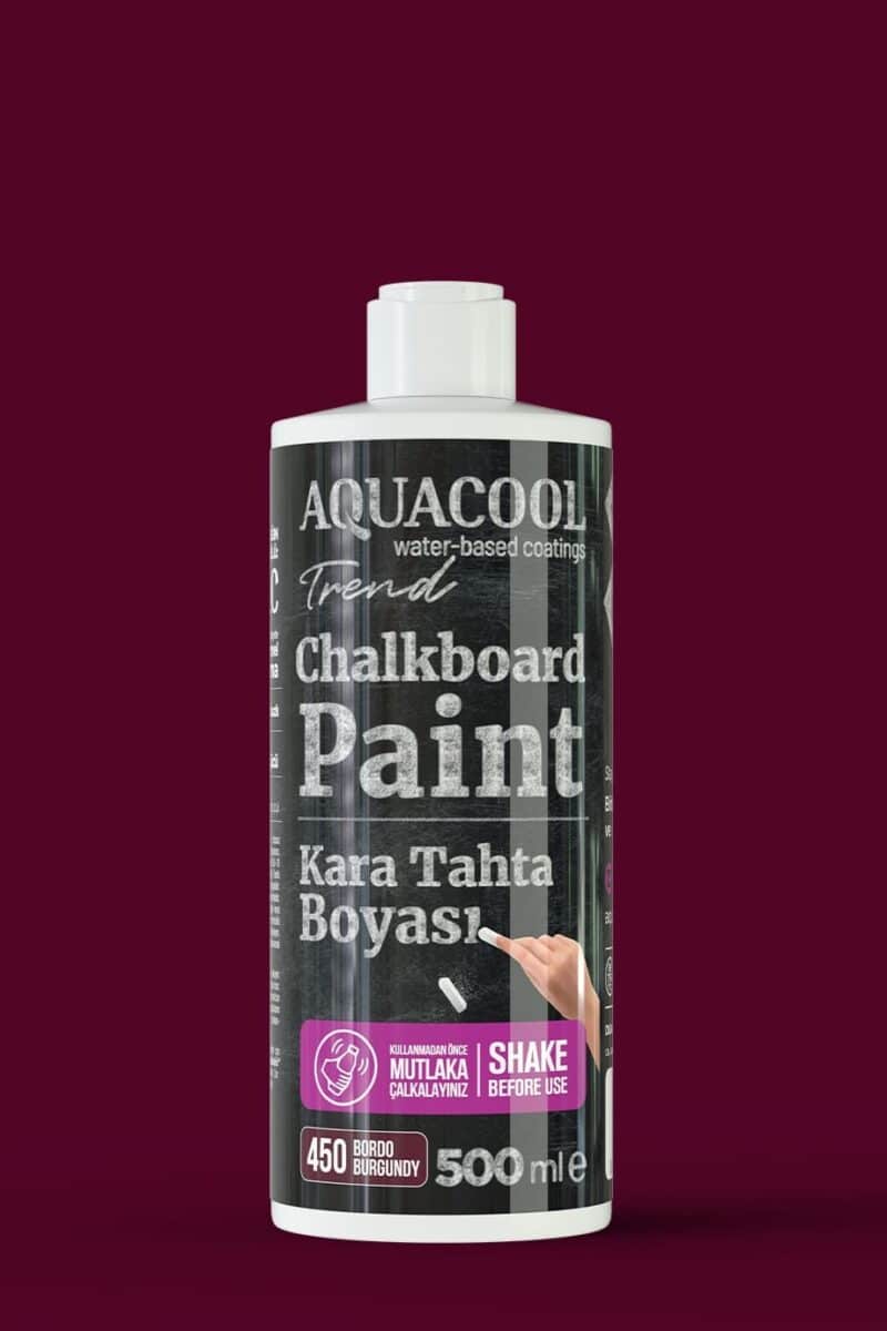 Aquacool Trend Kara Tahta Boyası – Su Bazlı Tebeşirle Yazılabilir Boya – 450 Bordo 500ml