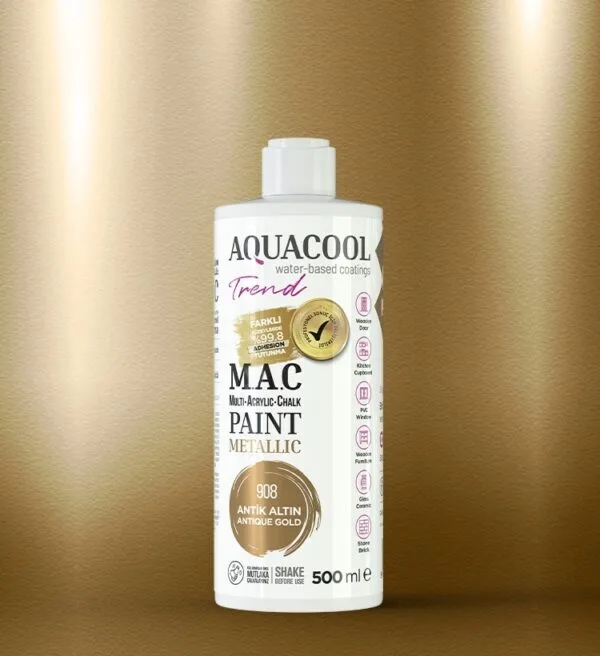 Aquacool Trend MAC boya metalik 908 Antik altın 500ml