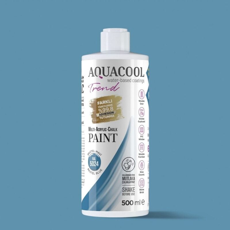 Su Bazlı Aquacool Trend MAC Boya RAL 5024 Pastel Mavi rengi - 500 ml ambalajı
