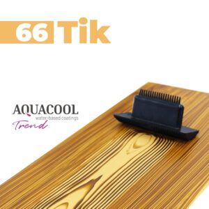 Aquacool Trend 3D Ahşap Patina 66 Tik rengi boyasının budak tarağı ile ahşap zemin üzerine uygulama örneği