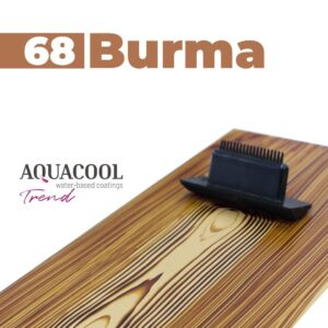 Aquacool Trend 3D Ahşap Patina 68 Burma rengi boyasının budak tarağı ile ahşap zemin üzerine uygulama örneği