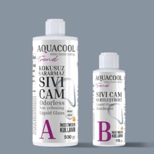 Aquacool Trend Yarı Mat Kokusuz Sararmaz Sıvı Cam 500g A bileşeni ve 175g B bileşeni seti