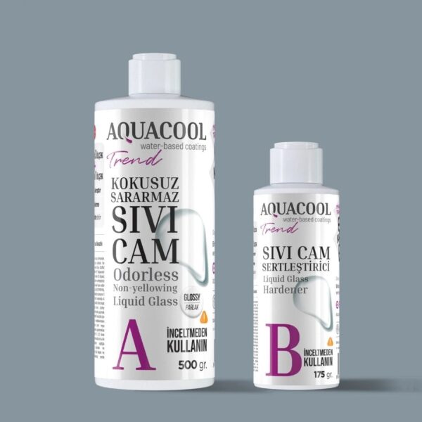 Aquacool Trend Kokusuz Sararmaz Sıvı Cam 500gr A bileşeni ve 175g B bileşeni seti